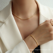 Shangjie OEM joyas Women Fashion Gold Plated Chain Necklaces&Bracelet  Stainless Steel Jewelry Set Simple Jewelry Set